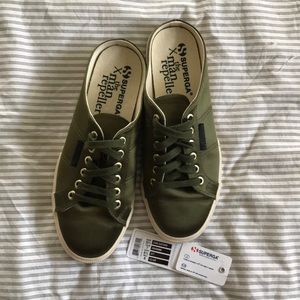 Superga Olive Green Satin Mule Slip-on Sneakers